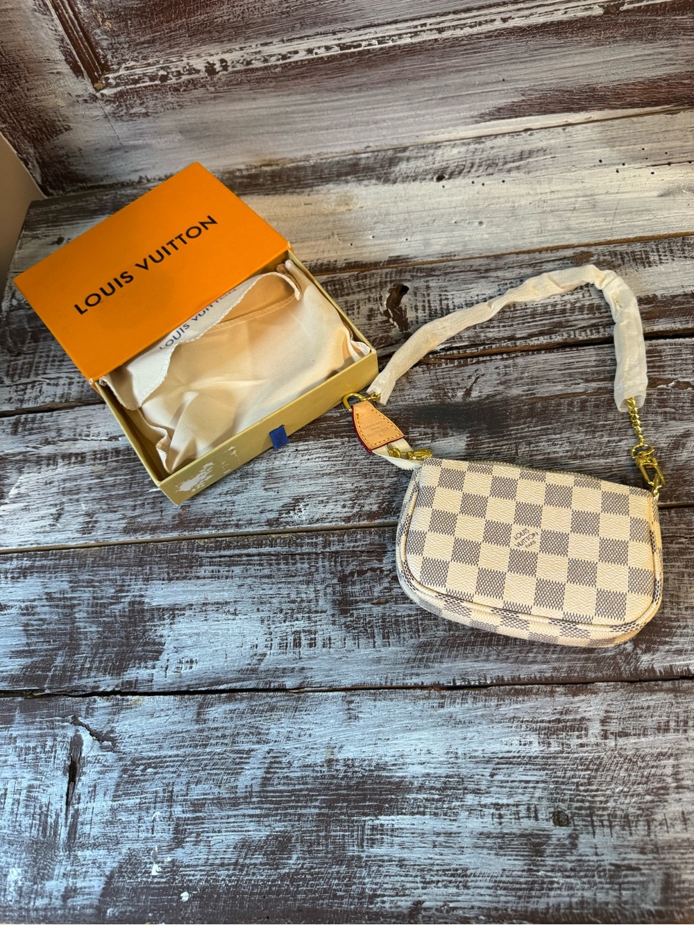 Damier Azur Mini Pochette in Cream Check